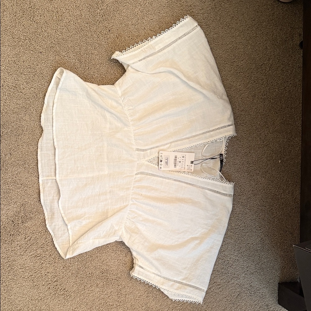 Zara Cream V-Neck Blouse